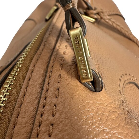Tory Burch AMALIE Camel Satchel Shoulder Bag Pebbled Leather Beige Dust Bag - Picture 9 of 16